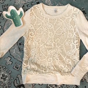 J Crew Beige crochet overlay sweatshirt sz. Small